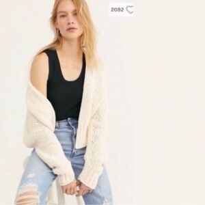 Free‎ People Glow For It Chunky Cream Cardigan Sweater Size Medium EUC